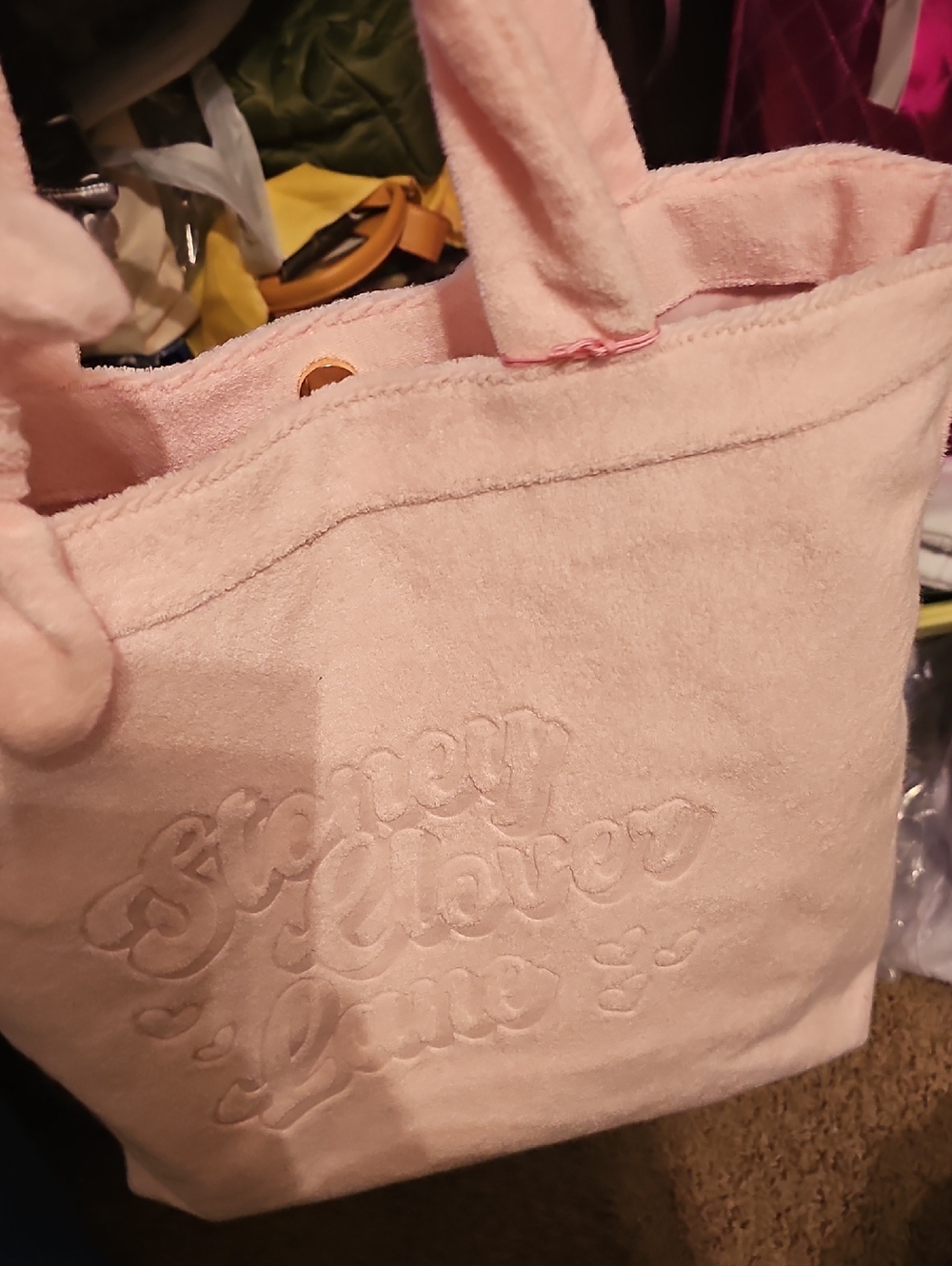 Stoney Clover Lane Light Pink Embossed Plush Tote